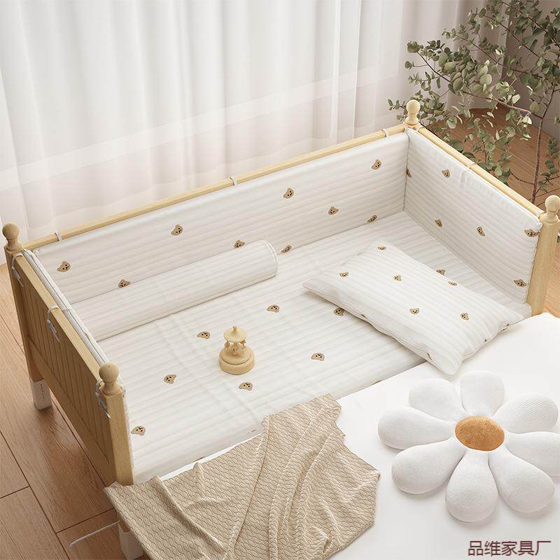 儿童床拼接床可调节高度拼接家用大床加宽床实木婴儿床带护栏小床