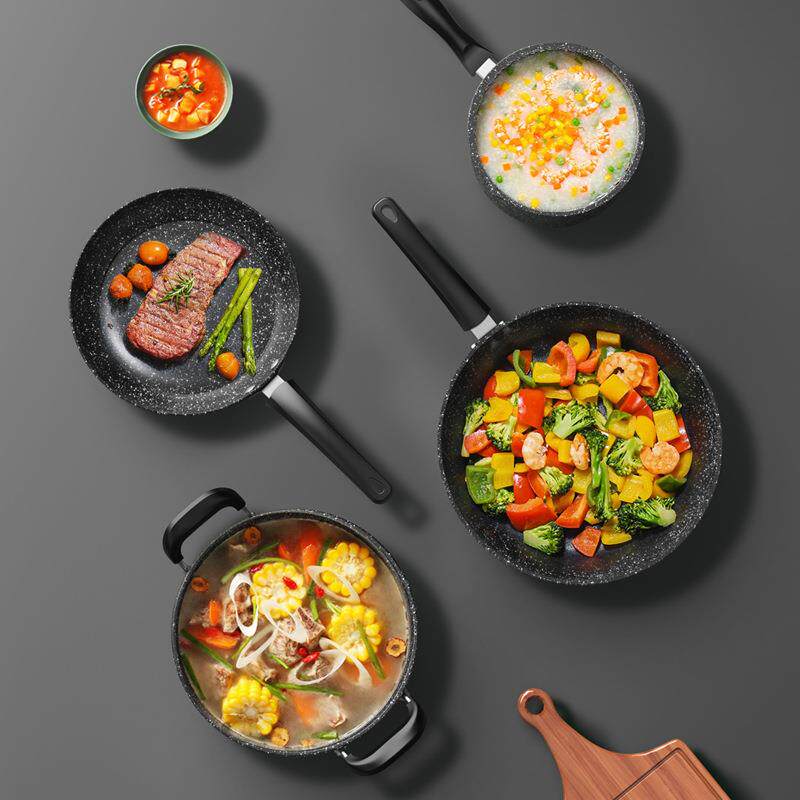 厨房烹饪锅具套装全套家用麦饭石不粘锅四件套三件套炒锅组合
