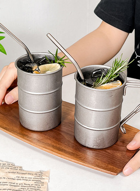 复古工业风咖啡杯马克杯做旧创意磨砂杯家用户外野餐杯04不锈钢