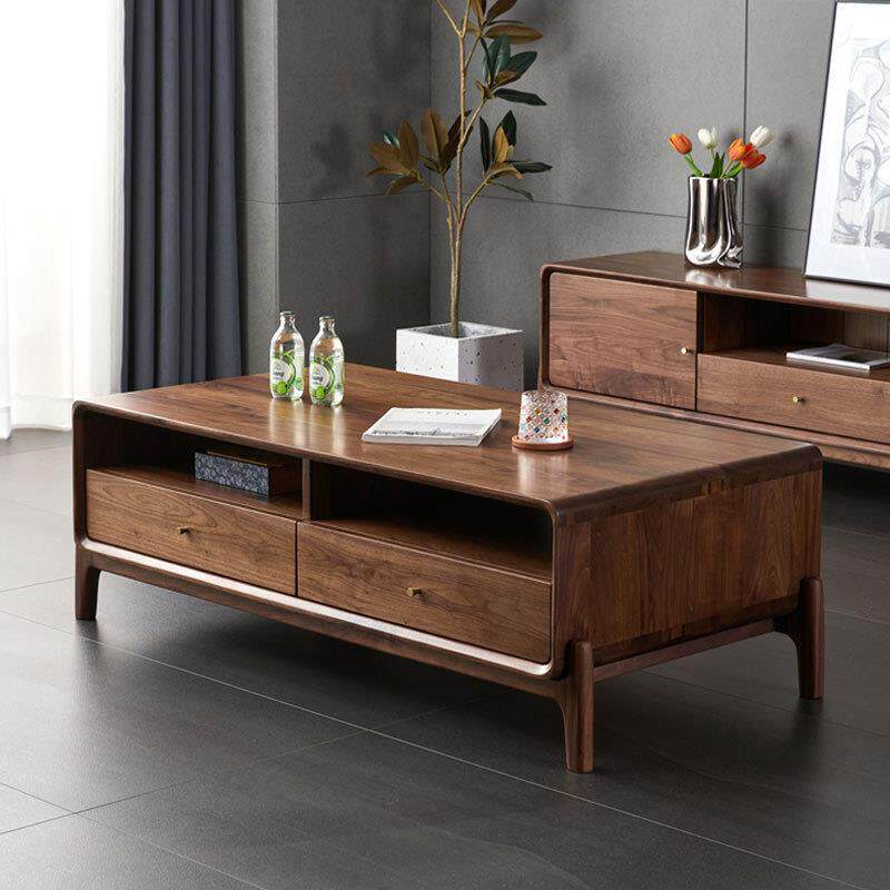 北欧实木黑胡桃木茶几小户型复古现代简约客厅家用电视柜茶几组合