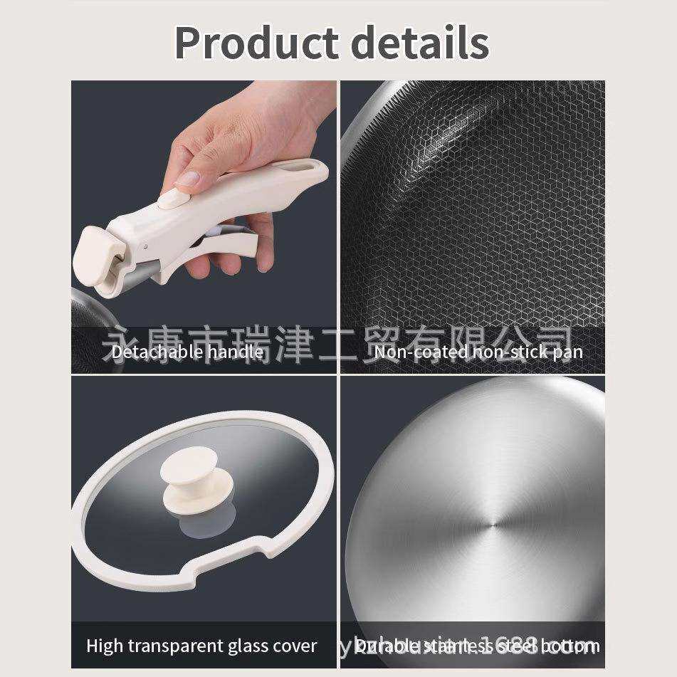 外贸跨境锅具可拆卸手柄煎锅不粘煎炒锅汤锅奶锅不锈钢炊具套装锅