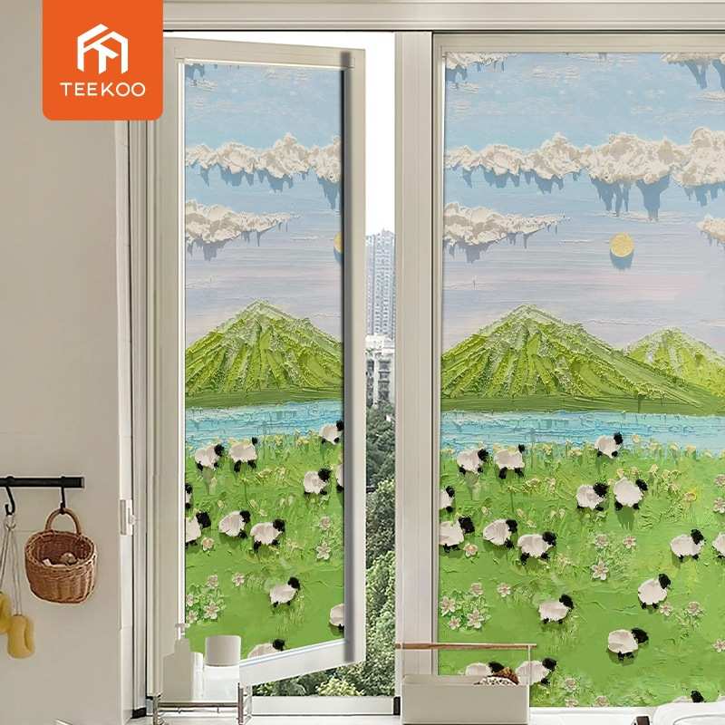 小清新彩色印刷无胶静电玻璃贴膜居家窗户隔热膜隔断玻璃浴室门贴