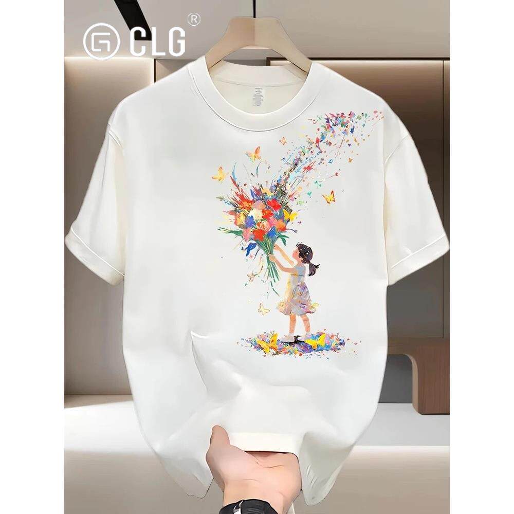 香港Clg Trendyy品牌白色纯棉260克重量级短袖t恤夏季美国时尚印