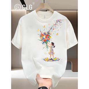香港Clg Trendyy品牌白色纯棉260克重量级短袖t恤夏季美国时尚印