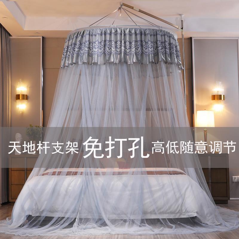 家用吊顶圆顶蚊帐单门免安装公主风夏季加密天地杆伸缩支架吊挂式