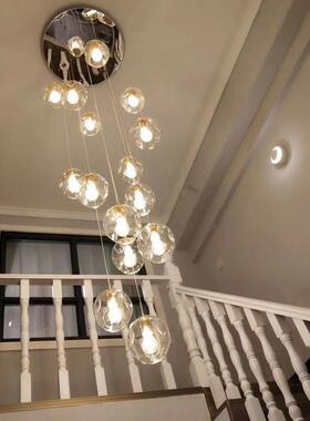 后现代简楼梯间332约吊灯北欧创意个性复式楼墅别旋转长玻璃楼梯