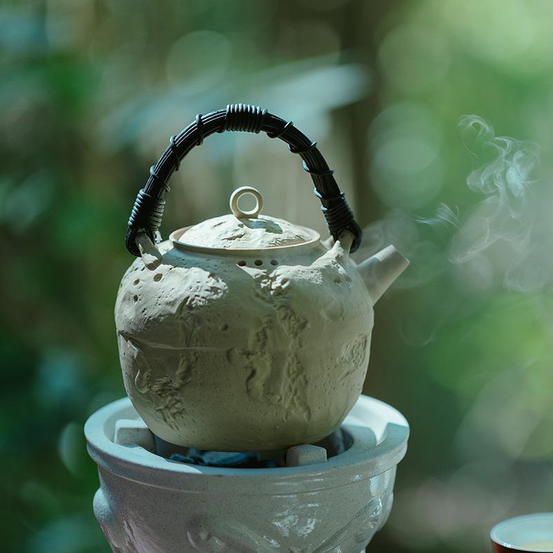 手工陶泥煮茶提梁烧水壶日式泡茶煮茶炉酒精灯围炉户外家用温茶炉