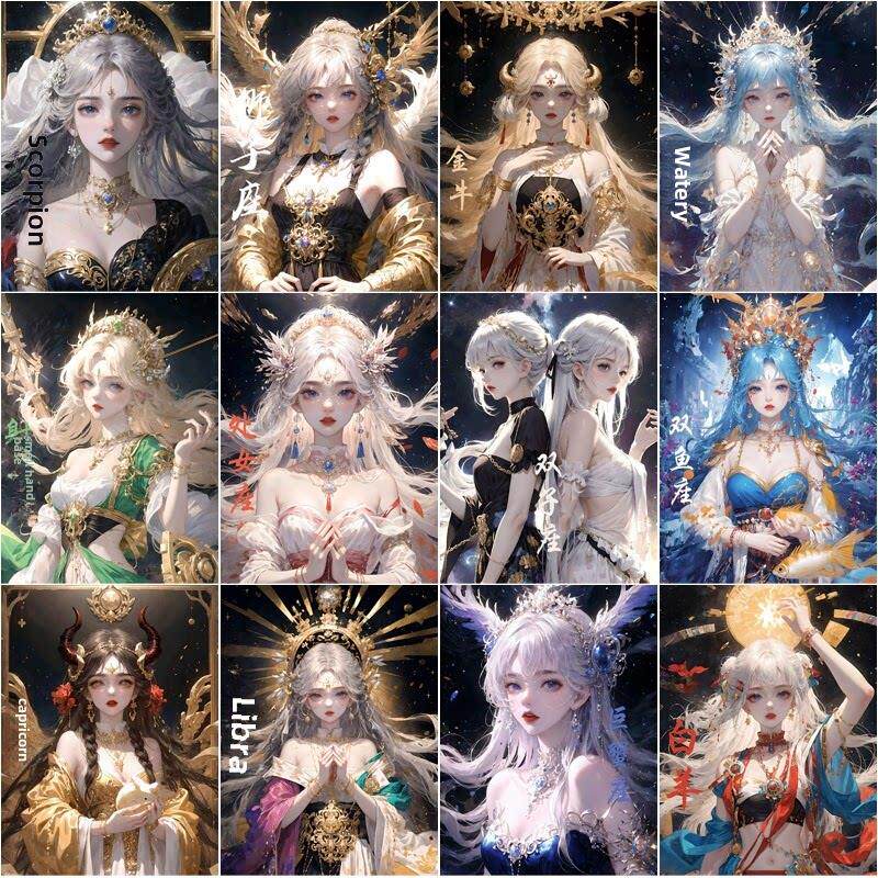 精灵女孩十二星座钻石画满钻石女孩手工5D瓷砖画十字绣2025新风格