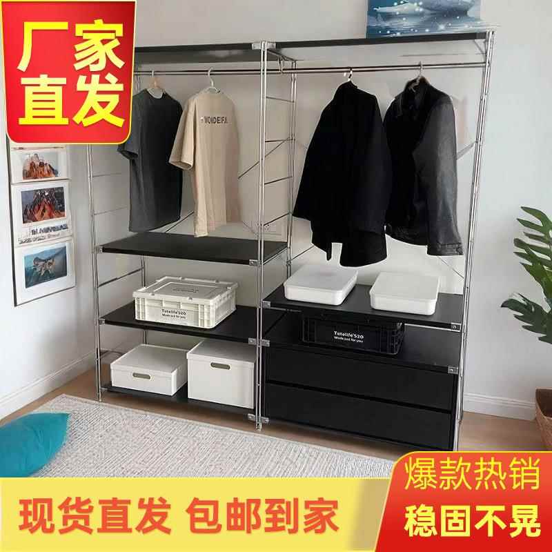 挂衣架家用落地卧室衣帽架带储物柜简易房间挂衣服的架子置物架子