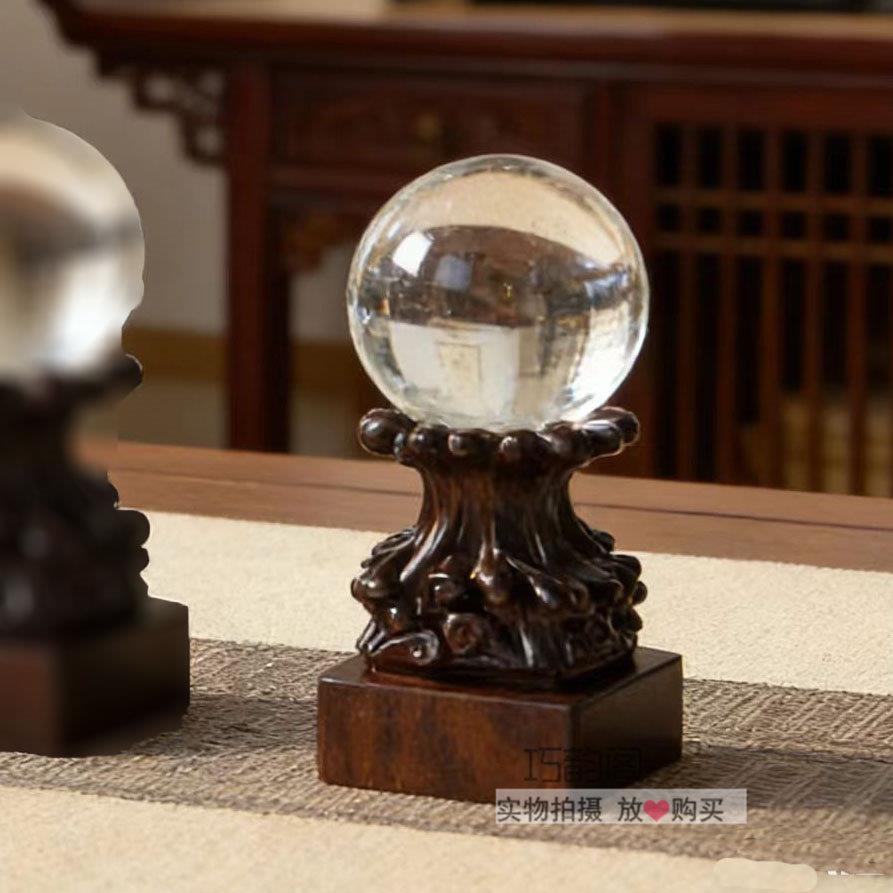 实木雕刻水晶球摆件底座蛋形葫芦托架加高黑檀木雕工艺品球形支架图片