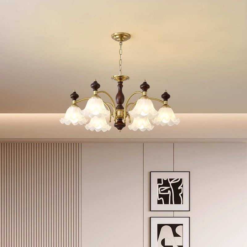 2025新款客厅美式复古创意法式中古风大气实木玻璃大厅灯花朵吊灯,家装灯饰光源,客厅吊灯,淘宝优惠券,粉丝福利购,淘宝优惠卷