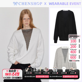 WEARABLE EVENT潮流深V领网布宽松针织套头衫HENSHOP设计师品牌