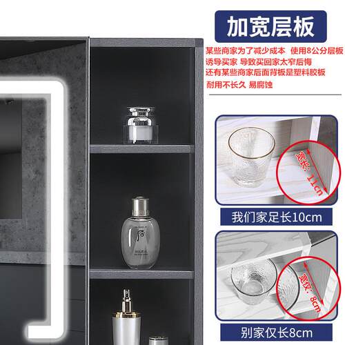 ZQ太空铝智能镜柜带灯光除雾卫生间挂墙式镜箱带置物架收纳厕所镜