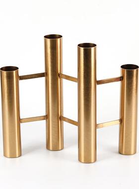 现代轻奢圆管栏栅花瓶样板间客厅电视柜餐桌茶几干花花器饰品摆件