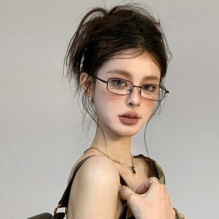 韩版方框金丝边眼镜框女款潮凹造型窄框小脸复古可配度数近视镜男