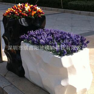 玻璃钢花盆户外组合车站美陈椭圆FRP落地花钵种植池简约花盆