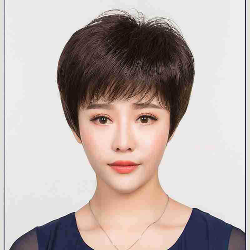 新款直销假发女短发 中老年妈妈透气 轻薄发型斜刘海 高温丝 短发