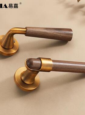 胡桃木卧室中式门锁室内房间吸磁静分体门把手复古家用72F030/7房