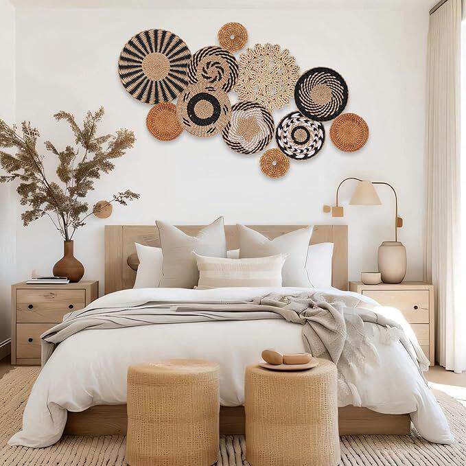 草编壁饰波西米亚风格圆形装饰壁挂卧室餐厅墙壁装饰墙饰挂饰民宿