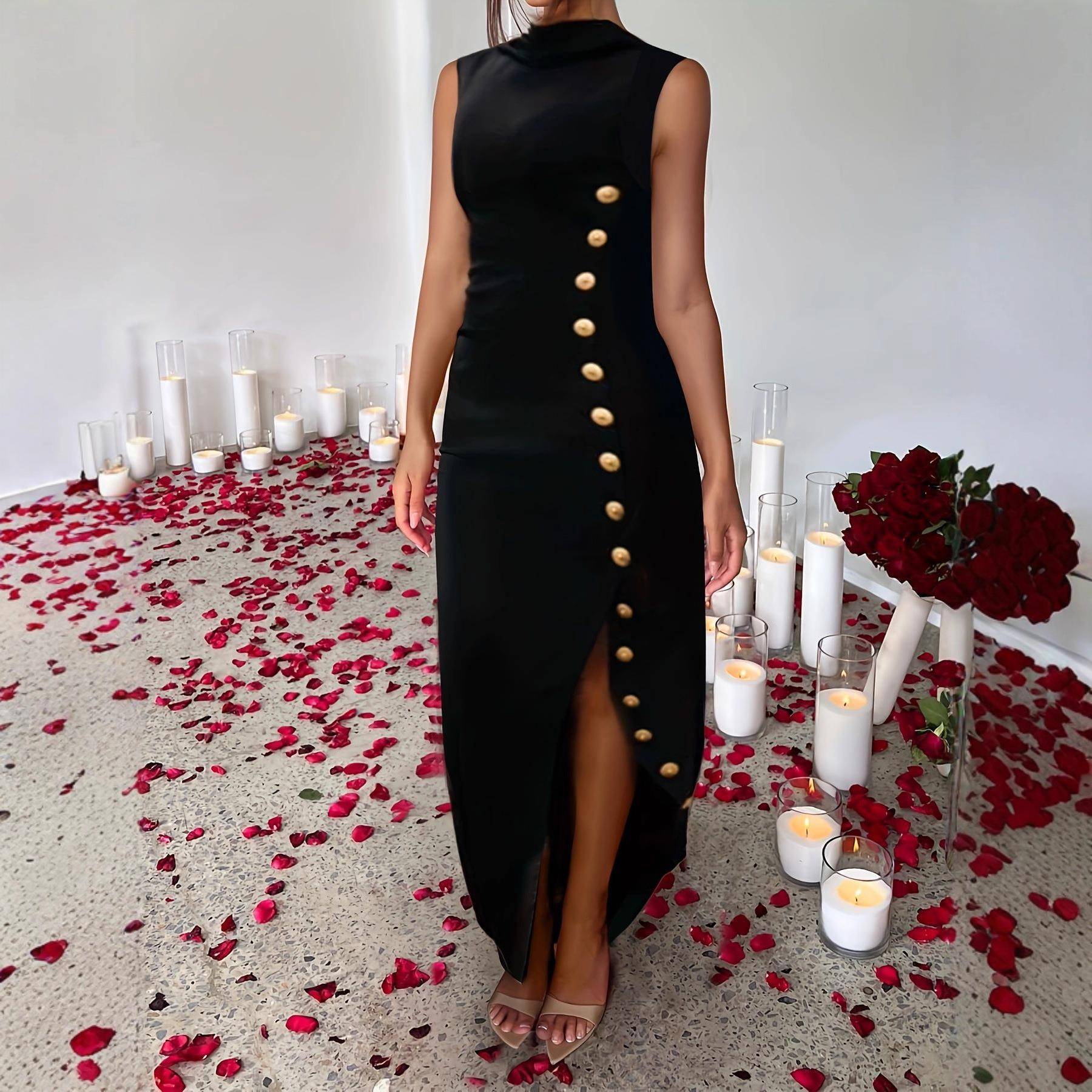 Women's Cotton Casual Wear Maxi Dress Womenswear with High图片