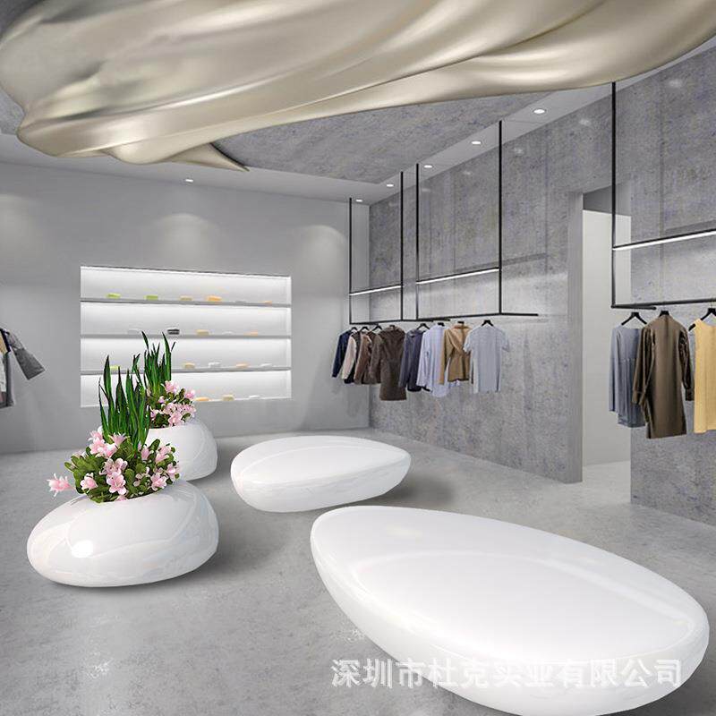 玻璃钢水滴花盆座椅商场休闲椅户外广场休息等候椅鹅卵石坐凳商用