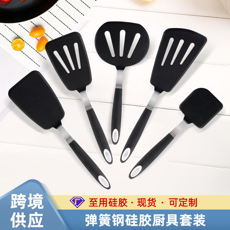 跨境不锈钢柄硅胶煎铲厨房用具烹饪铲漏铲不粘锅耐高温煎鱼铲