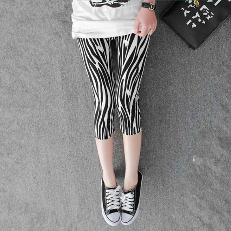 and milk white pattern leggings elastic zebra tights Black