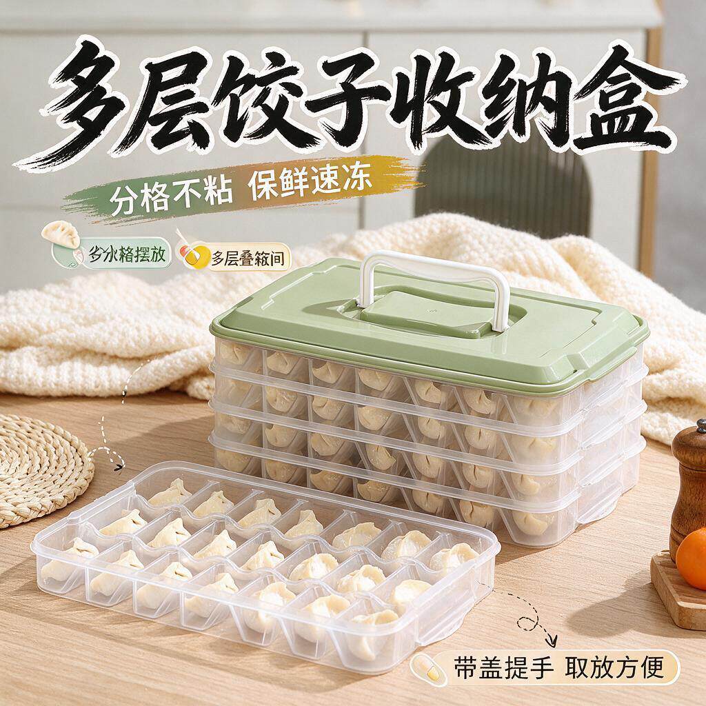馄饨盒饺子盒分格家用冰箱速冷冻收纳盒多层带盖水饺云吞托盘保鲜