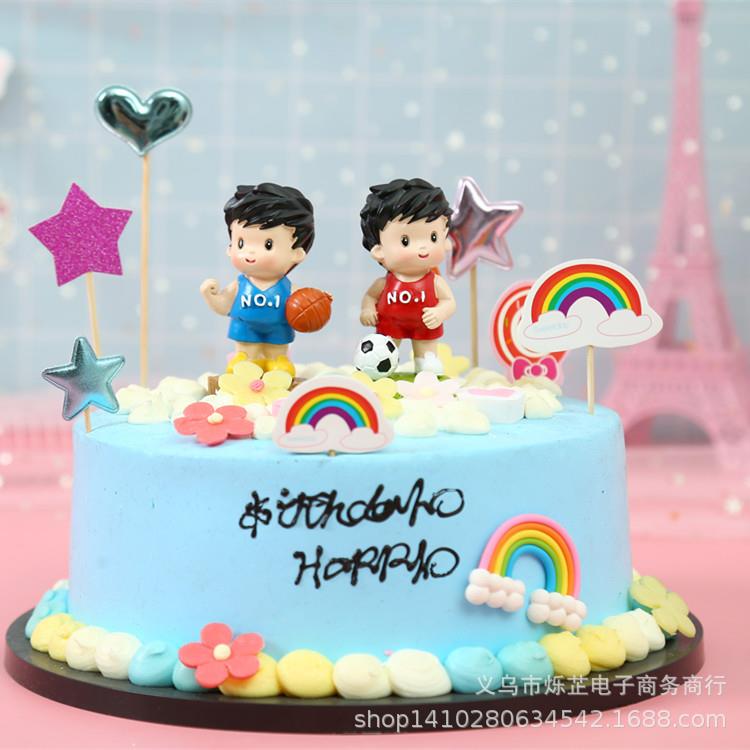 儿童生日018蛋糕烘焙装饰艺用 品足球篮球运动小子 创意树脂工摆