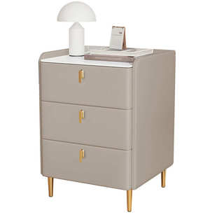 岩板床头高柜子现代简约轻奢高级感皮质储物柜多层卧室床边收纳柜