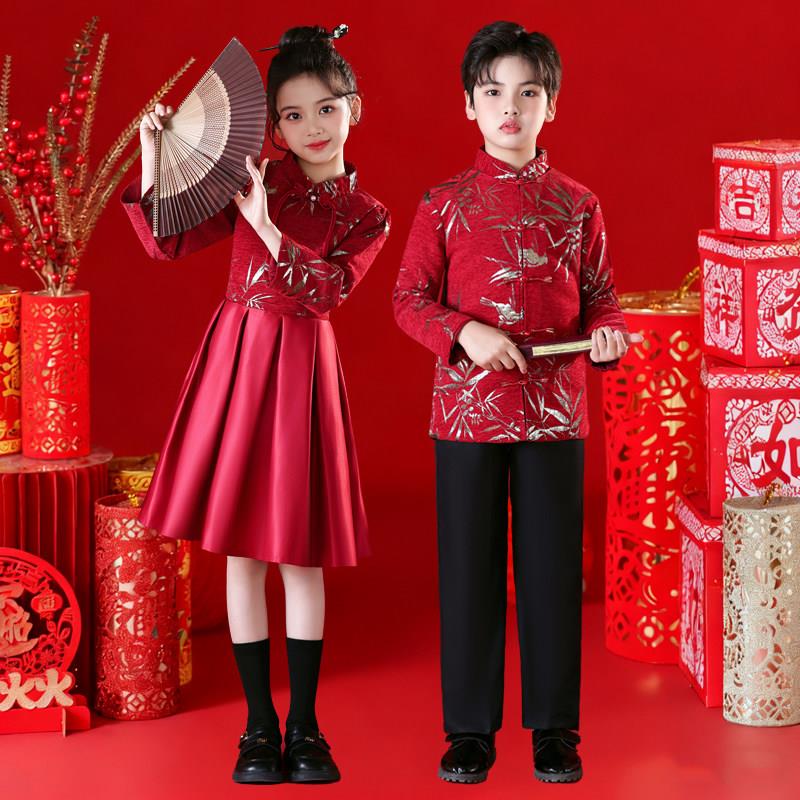 元旦儿童合唱演出服小学生喜庆拜年服诗歌朗诵演讲比赛礼服表演服