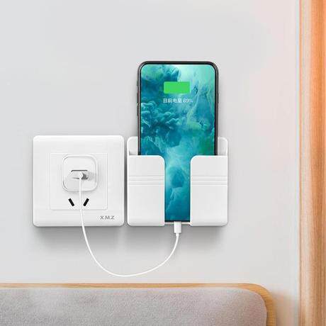 Wall-mounted adhesive phone charging dock and remote control