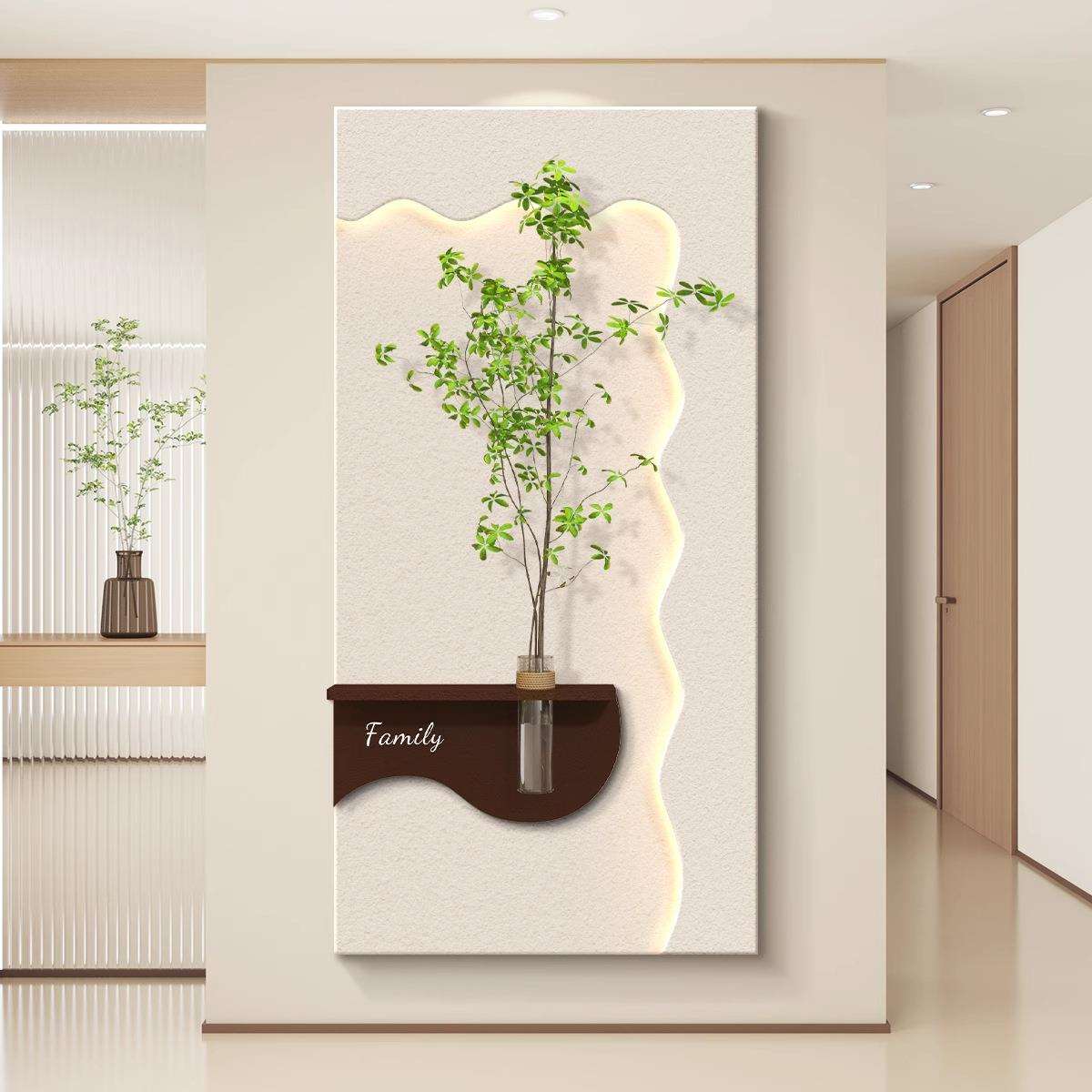 轻奢奶油风led带灯入户玄关装饰画水培立体砂岩挂画壁画走廊过道
