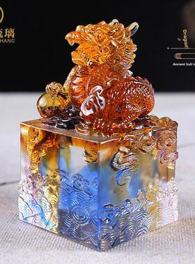 玻璃饰品，生肖龙印，办公室书房装饰，高级水晶工艺品定制