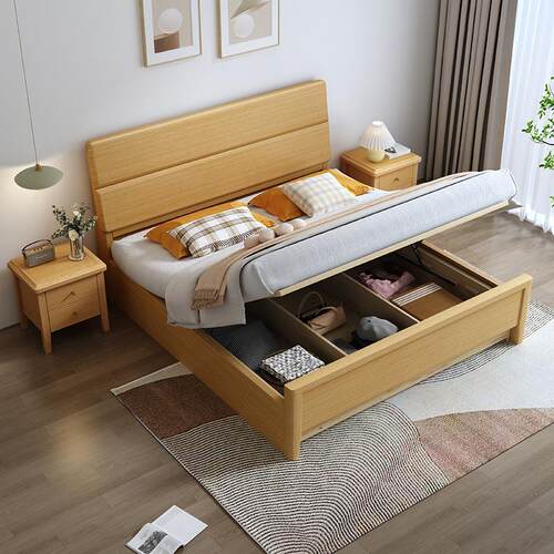 MZ-666-2全实木约榉木床现代简1.人8m中小户型卧双床实木高箱储物