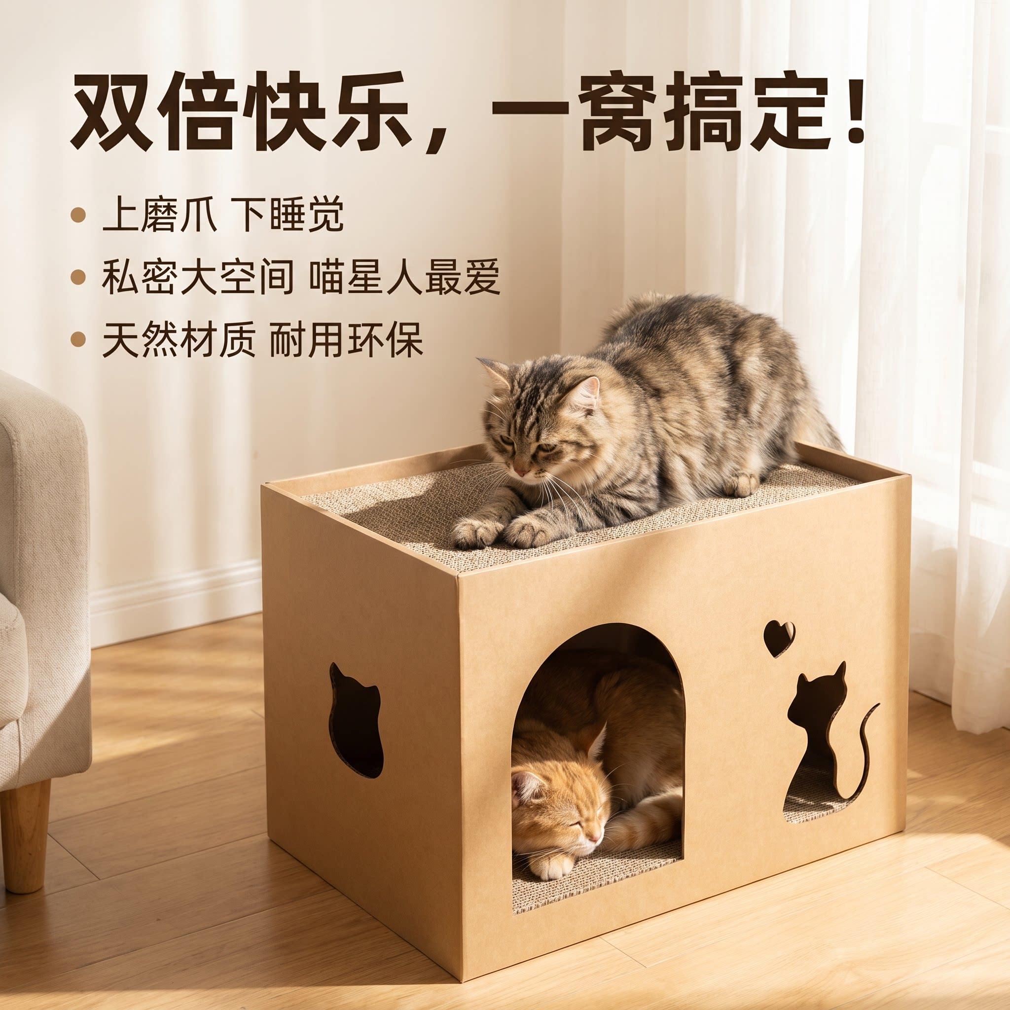 超级大猫窝特大号纸箱子上下两层四季通用狗窝耐撕咬猫抓板一体图片