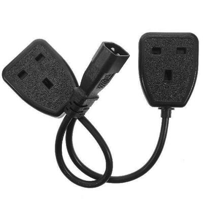 C14 to 2 UK 13A Sockets 0.3m Cable IEC Power Cord for