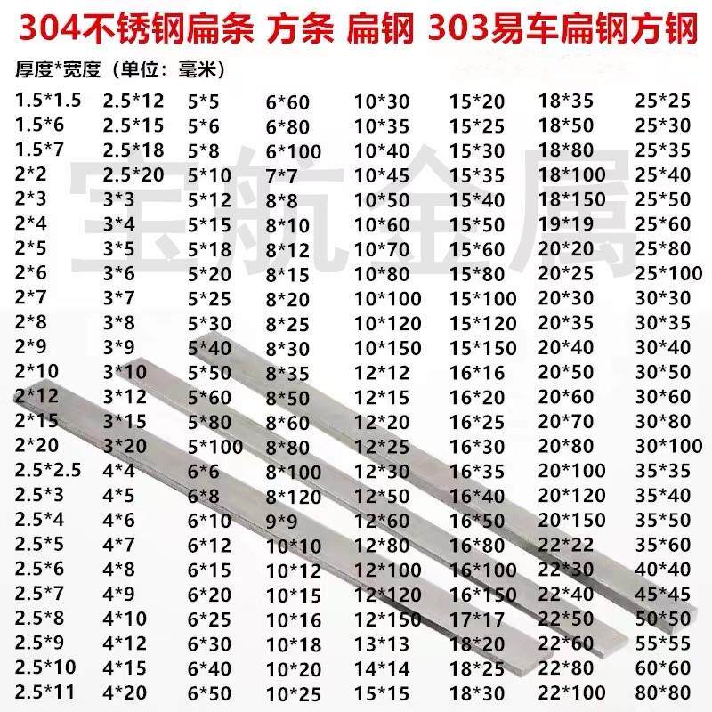 303 304不锈钢方棒316实心方钢 方条 冷拉扁钢扁条型材四方棒零切