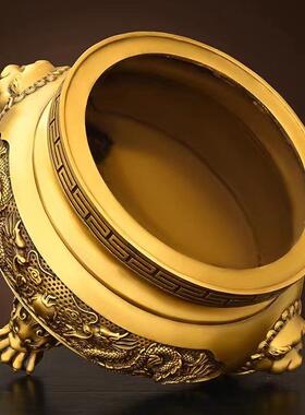 纯铜双龙香香炉大36855412小号足招财铜香炉用家寺庙供奉三龙纹炉