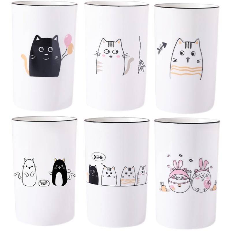 卡通可爱猫咪刷牙杯子个性陶瓷洗漱杯简约情侣杯牙缸家用洗漱口杯