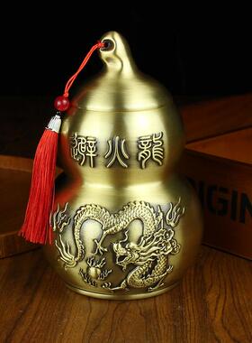 直销新款纯铜避火龙瓶子厨房西北角壁火龙瓶罐必火龙黄铜葫芦摆件