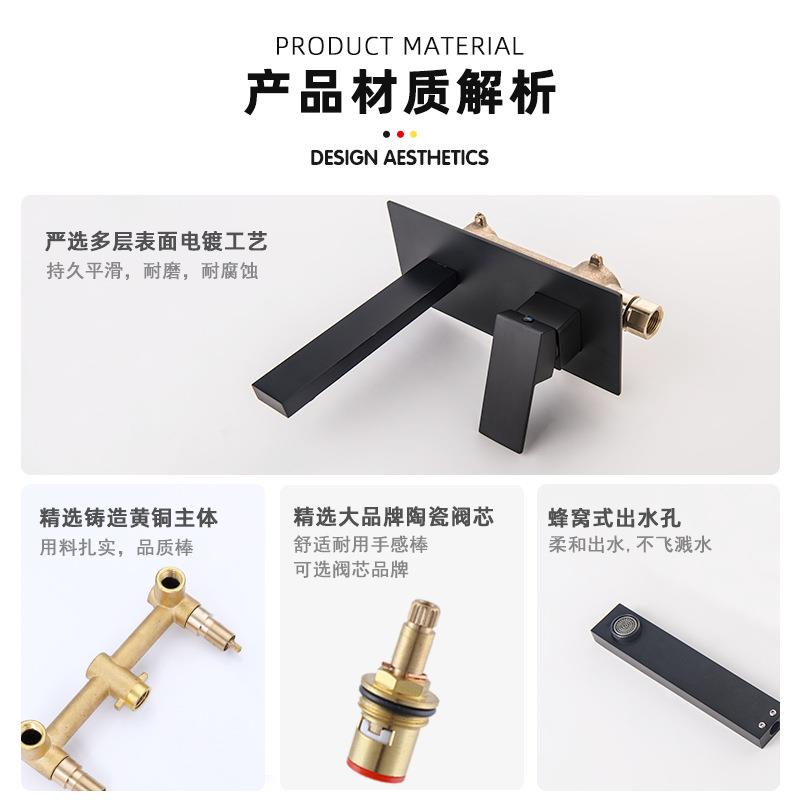 新款直销澳标浴室暗装入墙式龙头全铜面盆黑色嵌入式冷热出水墙排