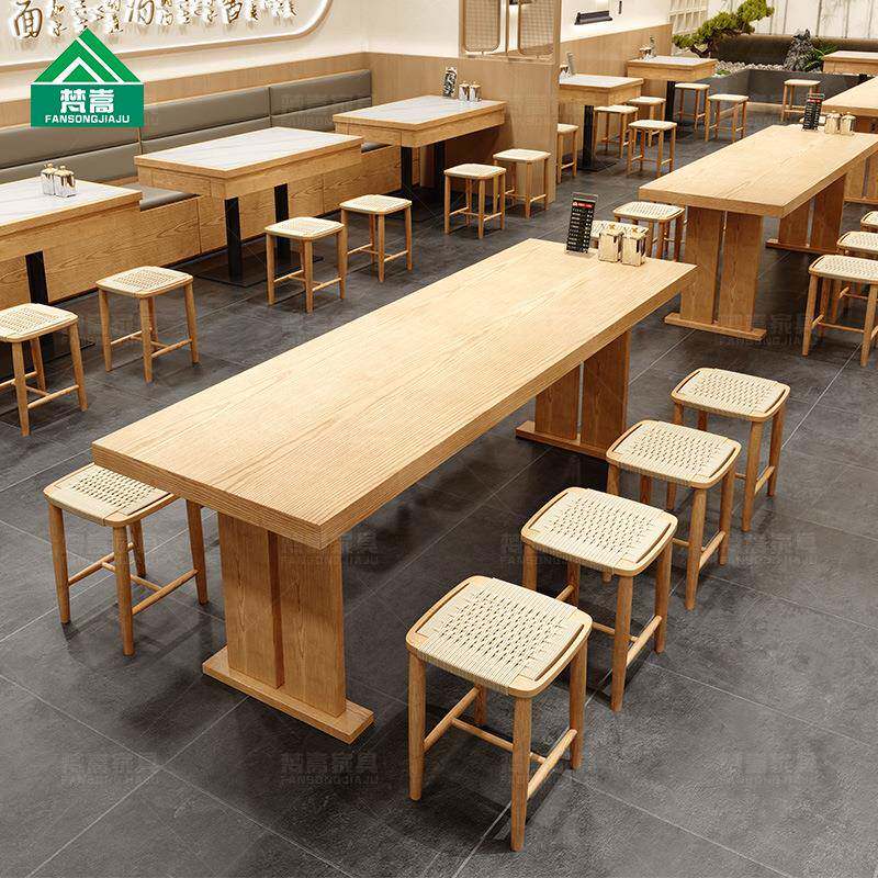 茶餐厅实木餐桌日料店卡座沙发简餐店长桌方桌面馆米线店商用餐桌