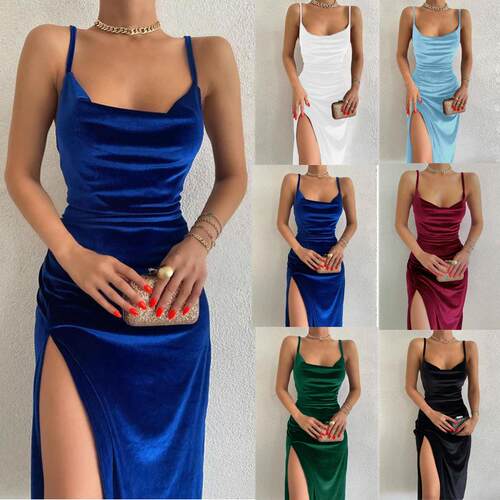 Women Draped Split Thigh Sleeveless Cami Dress Adjustable