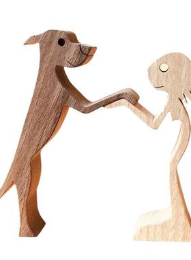 小狗家人木质摆件北欧宠物狗家居组合男人女人木质工艺品装饰