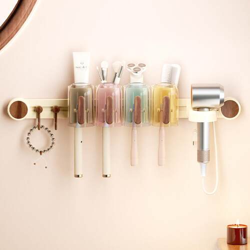 吸盘牙刷置物架卫生间风筒架多功能壁挂式免打孔吹风机牙膏收纳架