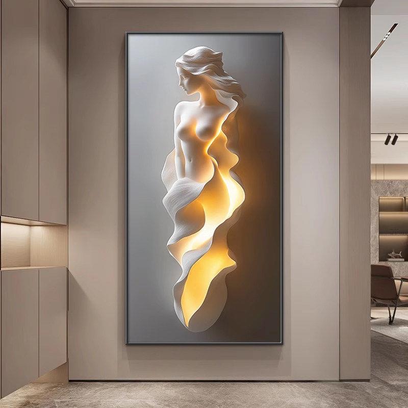 现代轻奢入户门玄关装饰画简约抽象走廊过道挂画高级感壁灯画