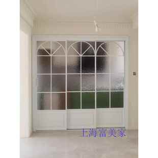 上海阳台极简轨道客厅卫生间隔断推拉门钢化玻黑色窄边厨房三联动