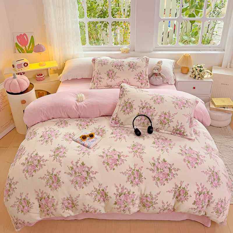 正品冬季2024新款套奶绒四三件套小清新可爱珊瑚牛绒件床单法兰绒,床上用品,床品套件/四件套/多件套,淘宝优惠券,粉丝福利购,淘宝优惠卷