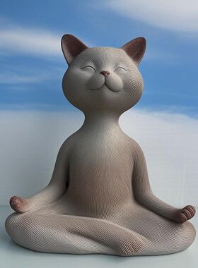 跨境瑜伽猫咪创意特色猫咪可爱开怀大笑猫咪仿真猫咪摆件树脂装饰